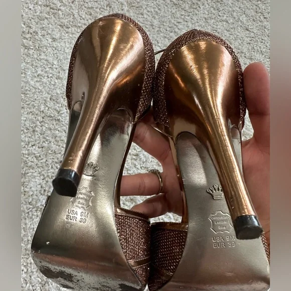 Nina size 9 bronze/copper gold shimmer peep toe pumps-EUC - Picture 5 of 10